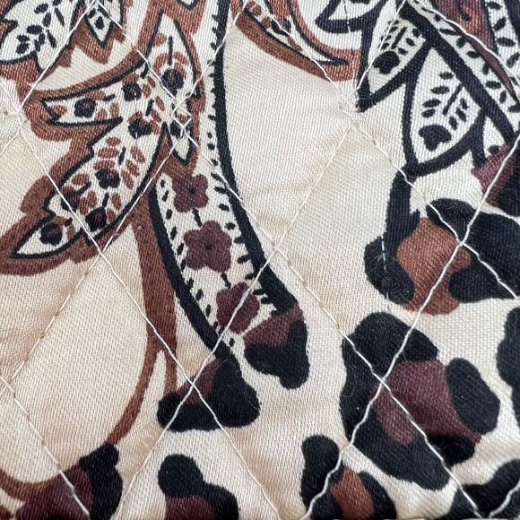 Mini Purse Wallet Satin Quilted Brown Leaf Cheetah Handle Zip 7" x 3.5" Divider - Picture 6 of 8